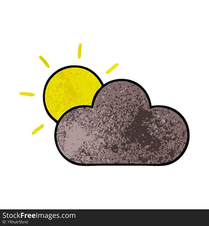 retro grunge texture cartoon of a sun and storm cloud