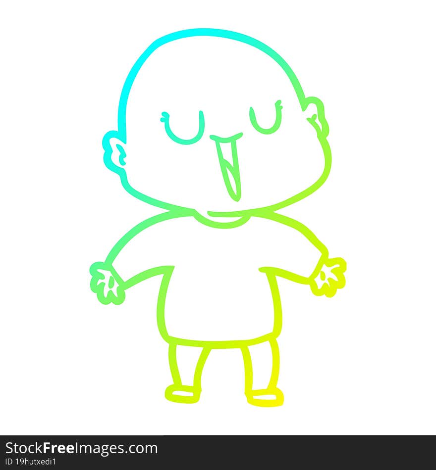 cold gradient line drawing of a happy cartoon bald man