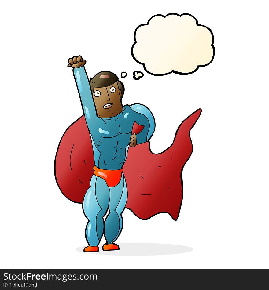 Cartoon Superhero With Thought Bubble