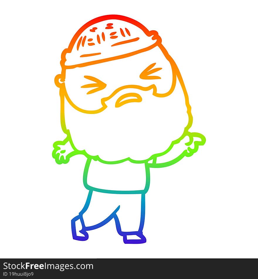 rainbow gradient line drawing cartoon man with beard