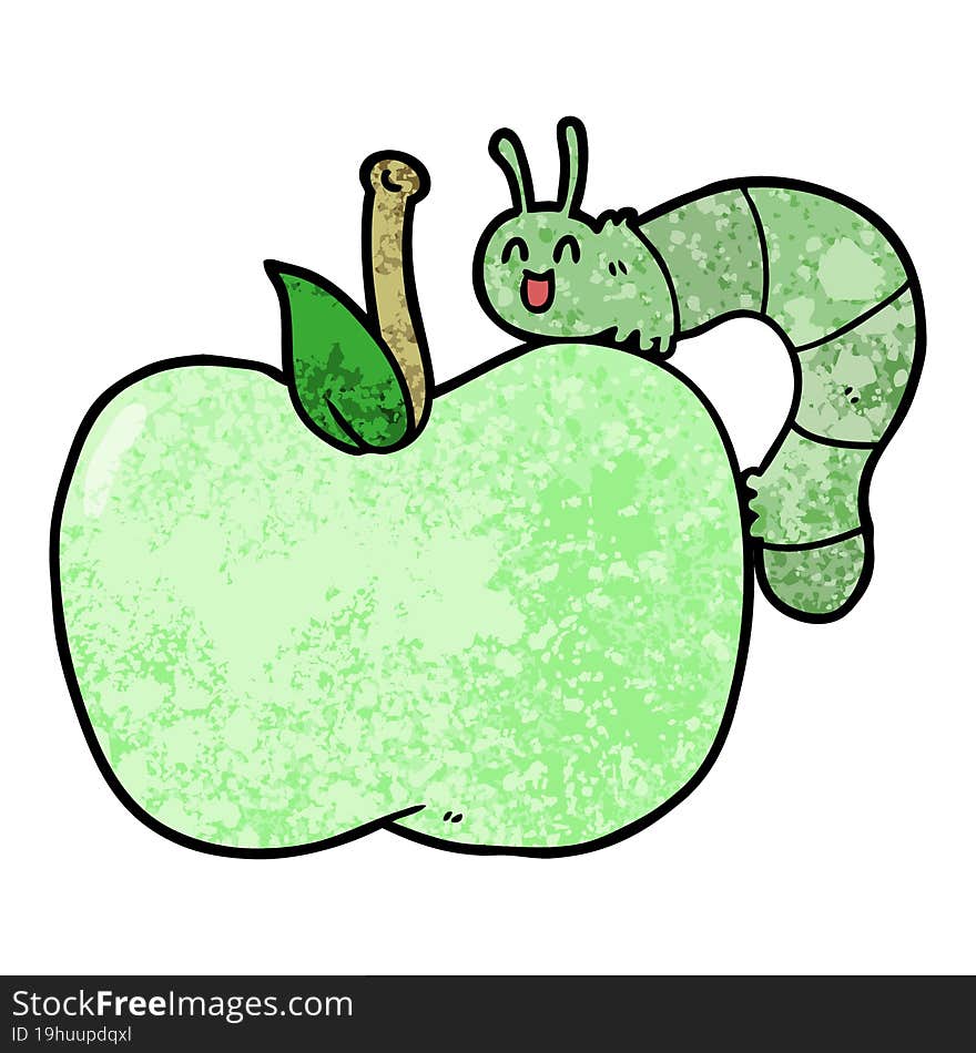 cartoon apple and bug. cartoon apple and bug