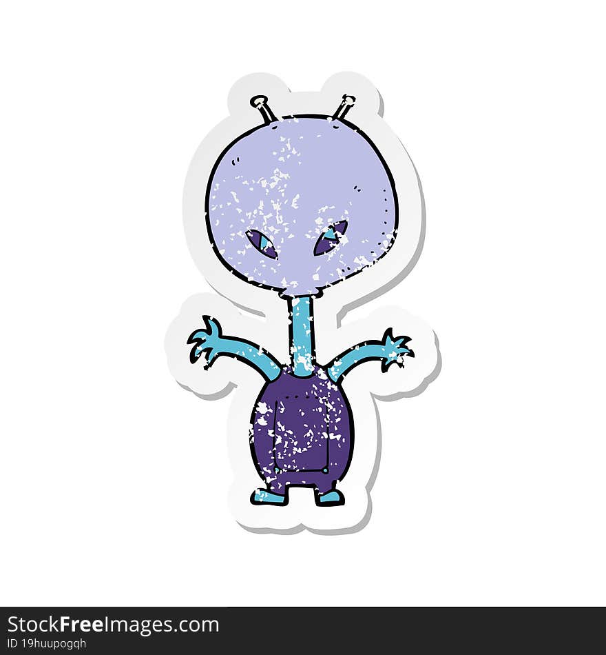 retro distressed sticker of a cartoon space alien