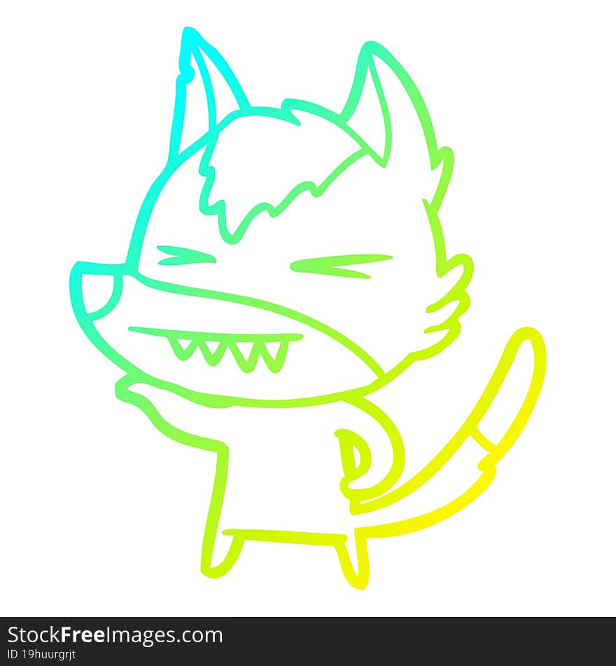 cold gradient line drawing of a angry wolf cartoon