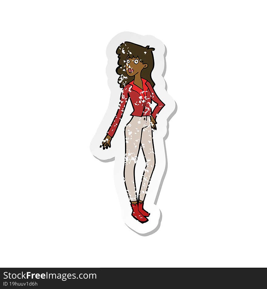 retro distressed sticker of a cartoon pretty woman