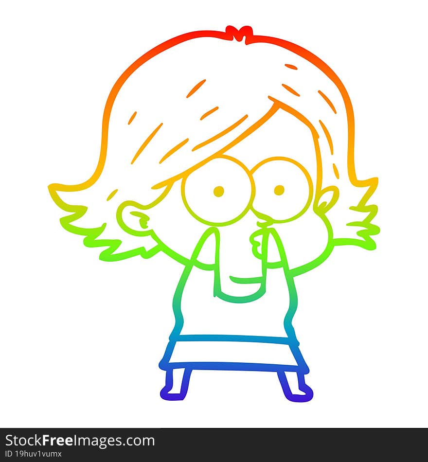 rainbow gradient line drawing of a cartoon girl pouting