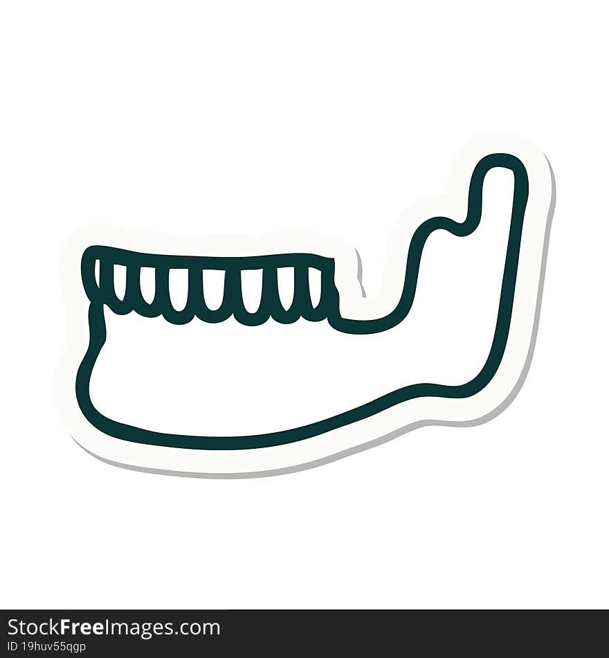 sticker of tattoo in traditional style of a skeleton jaw. sticker of tattoo in traditional style of a skeleton jaw