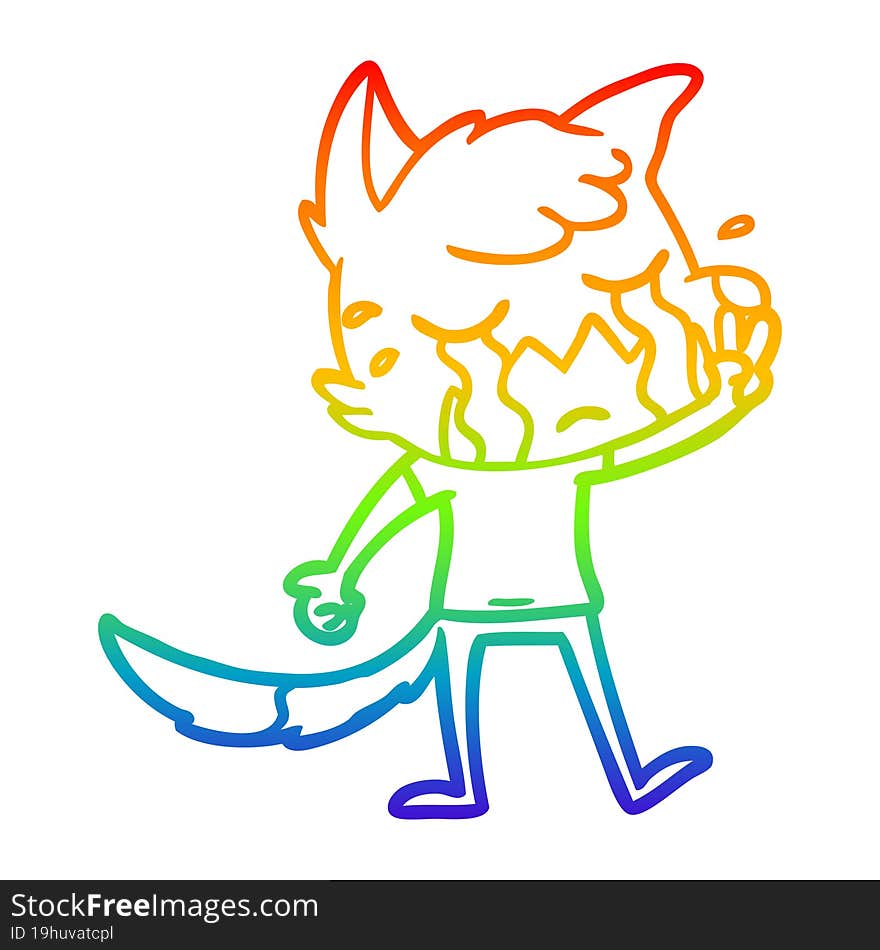 rainbow gradient line drawing crying waving fox cartoon