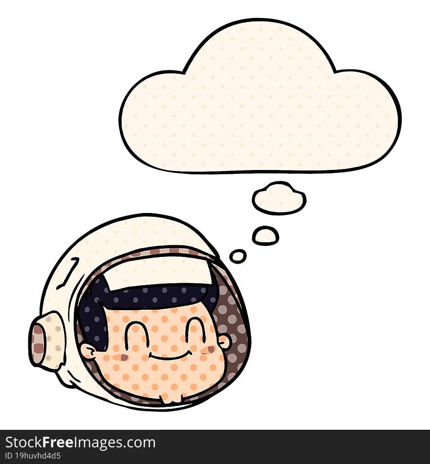 Cartoon Astronaut Face And Thought Bubble In Comic Book Style