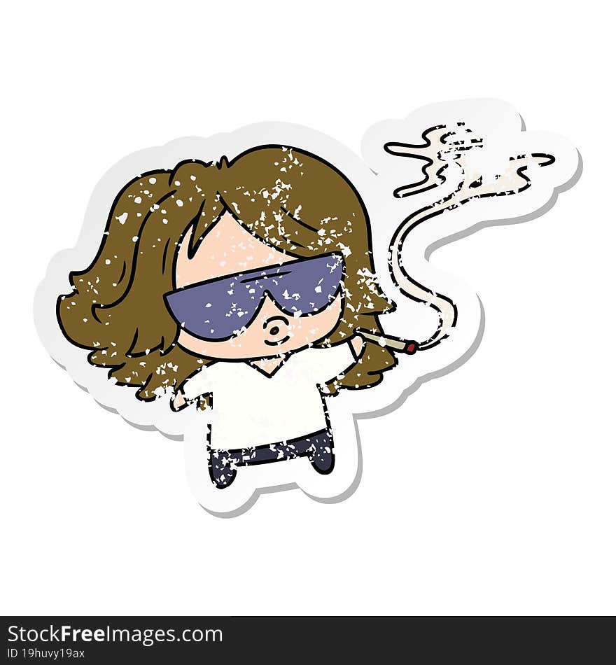 distressed sticker cartoon cute kawaii smoking a joint