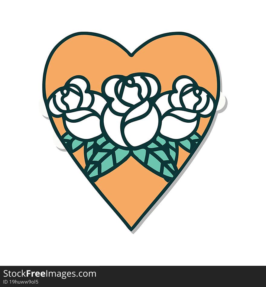 tattoo style sticker of a heart and flowers