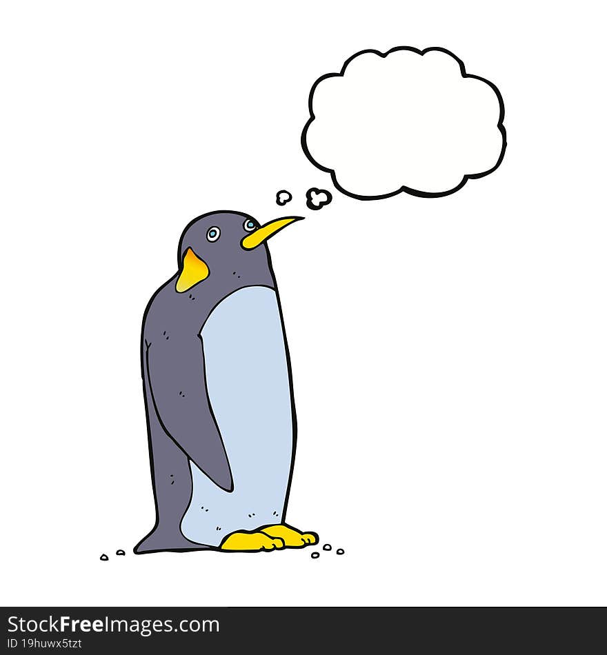 cartoon penguin with thought bubble