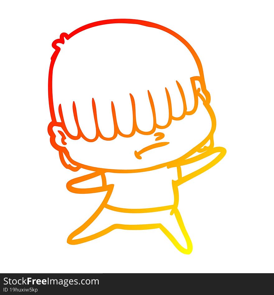 warm gradient line drawing cartoon boy with untidy hair