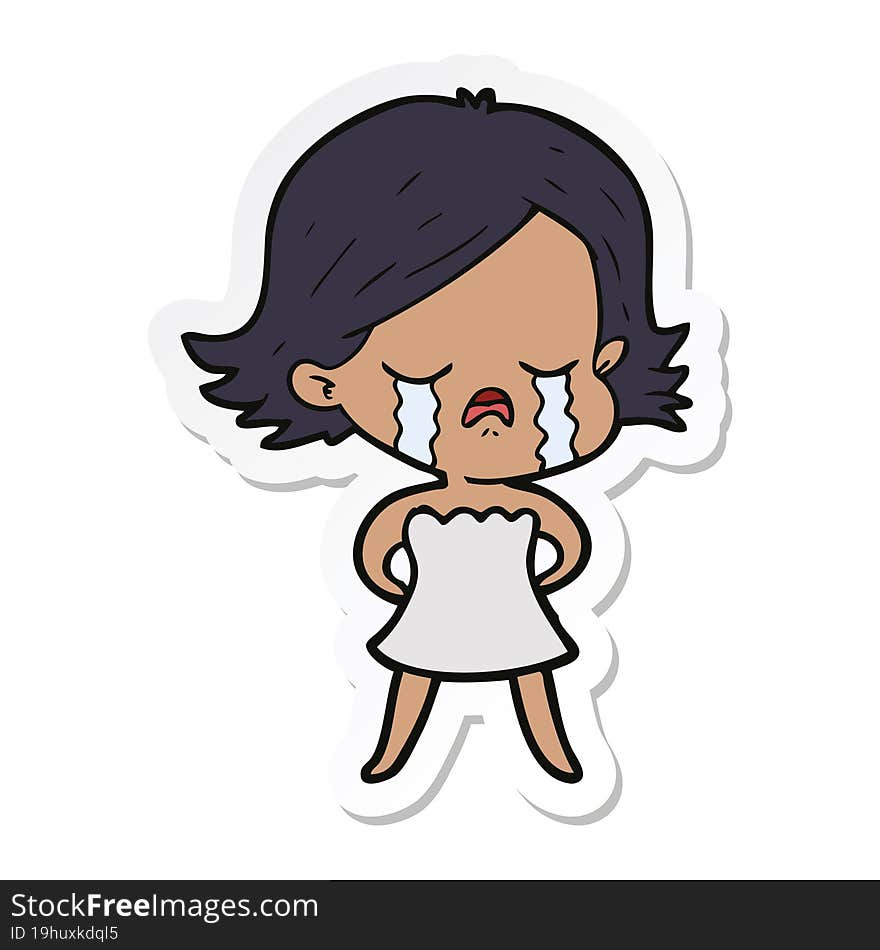 sticker of a cartoon girl crying