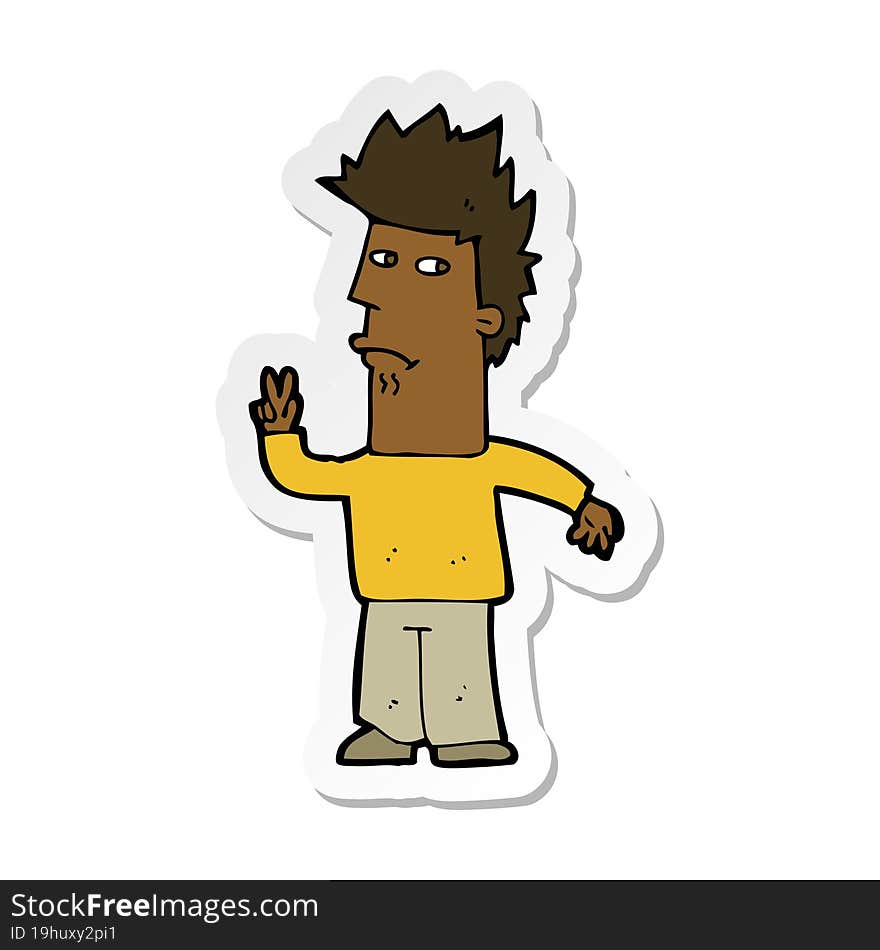 Sticker Of A Cartoon Man Giving Peace Sign