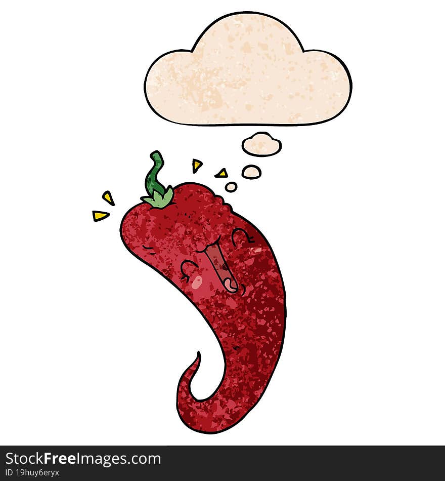 cartoon chili pepper and thought bubble in grunge texture pattern style