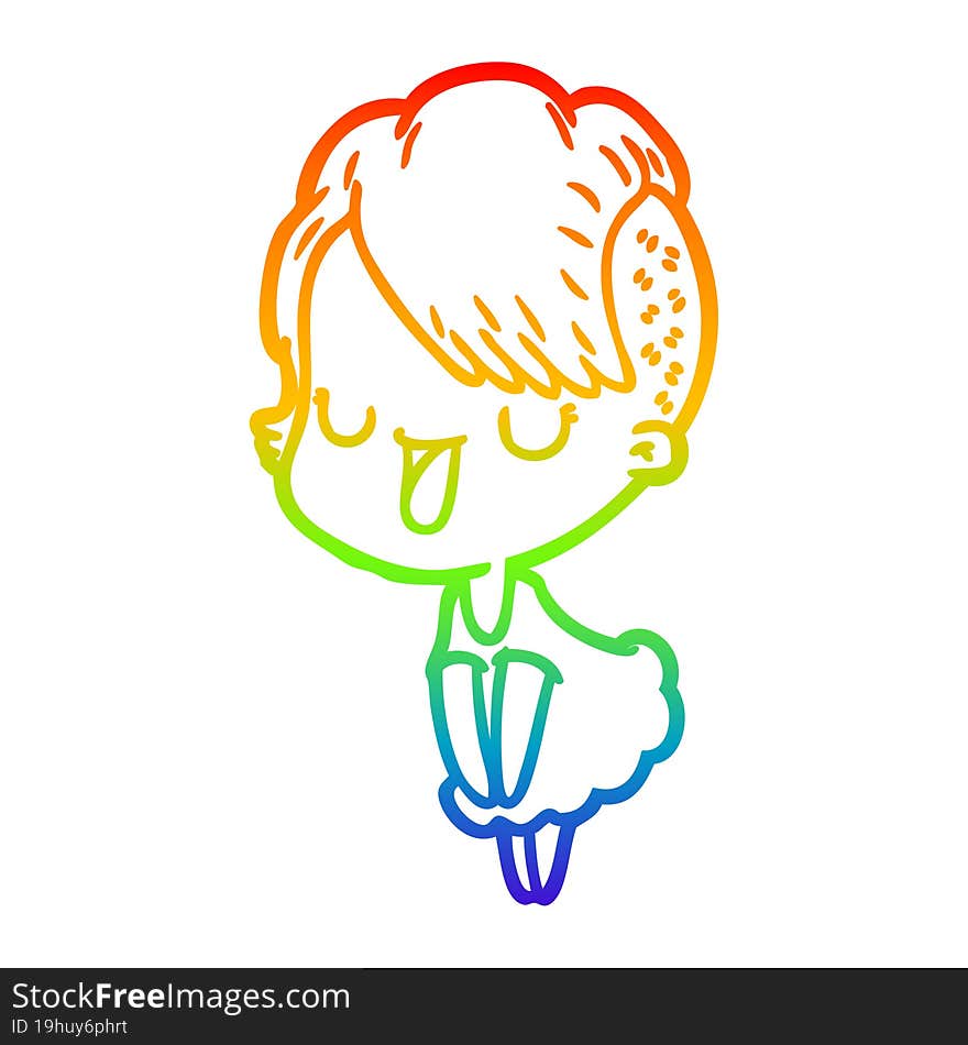 rainbow gradient line drawing cute cartoon girl with hipster haircut