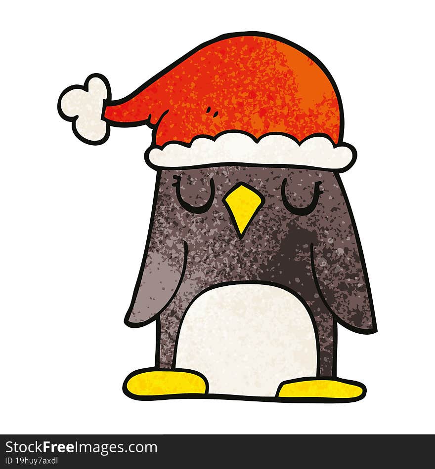 cartoon doodle penguin wearing christmas hat