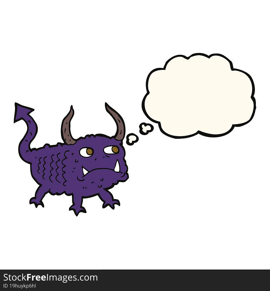 cartoon little demon with thought bubble