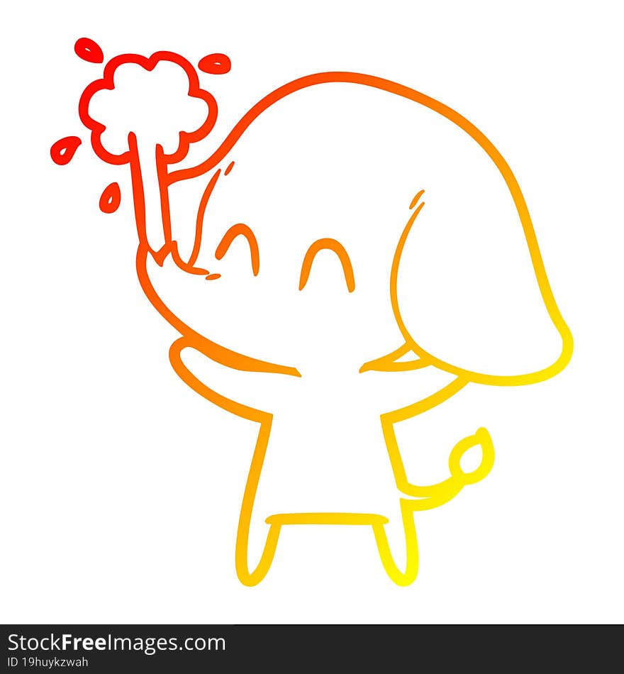 warm gradient line drawing cute cartoon elephant spouting water