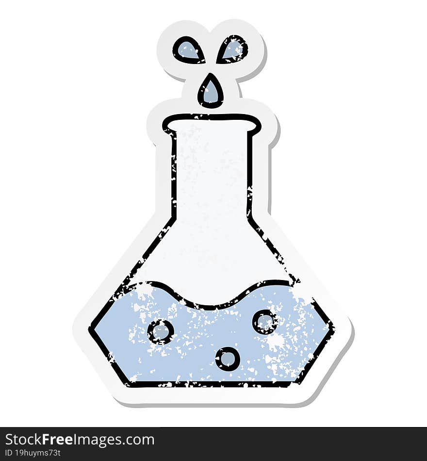 distressed sticker of a cute cartoon science experiment