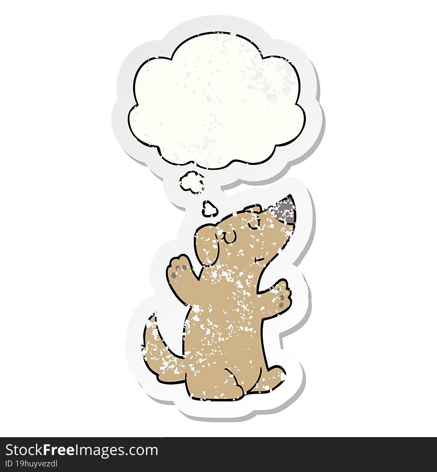 cartoon dog with thought bubble as a distressed worn sticker