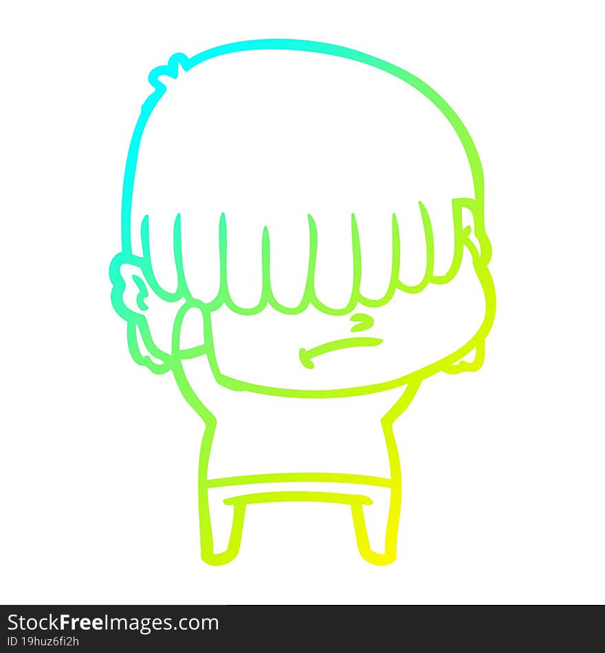 cold gradient line drawing of a cartoon boy with untidy hair