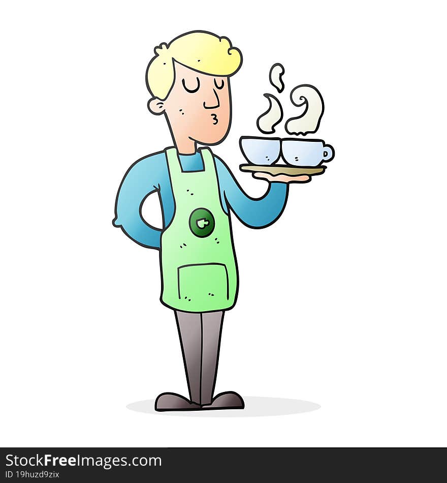 cartoon barista serving coffee