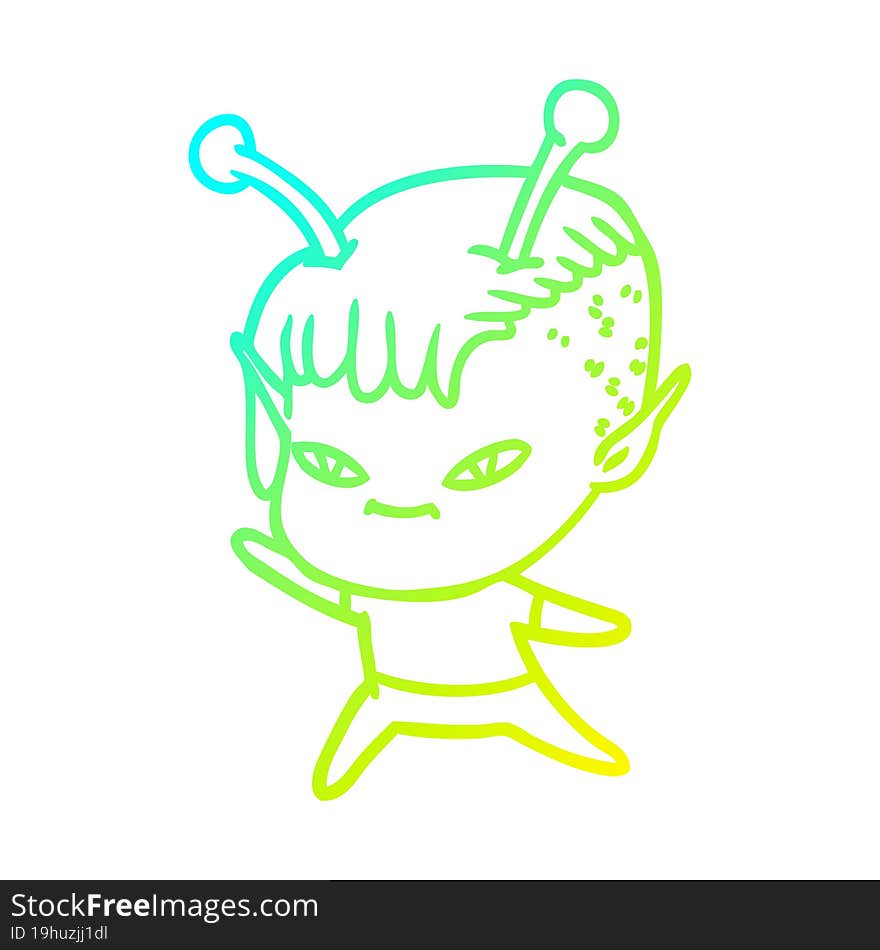 cold gradient line drawing cute cartoon alien girl