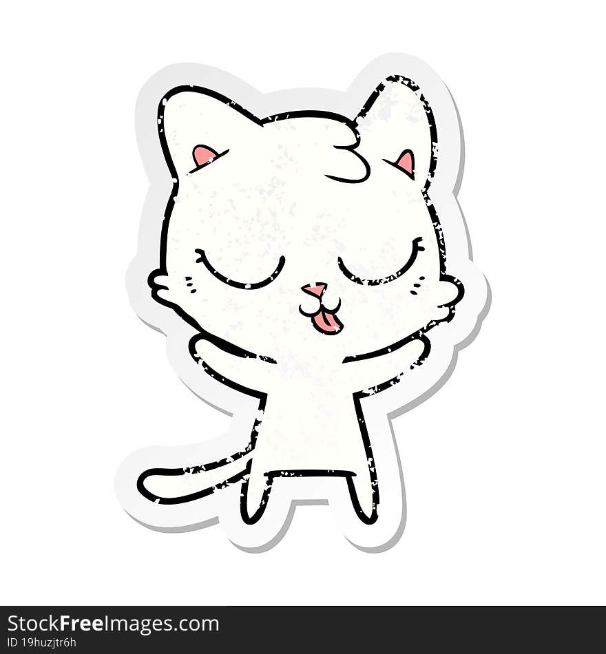 Distressed Sticker Of A Cute Cartoon Cat