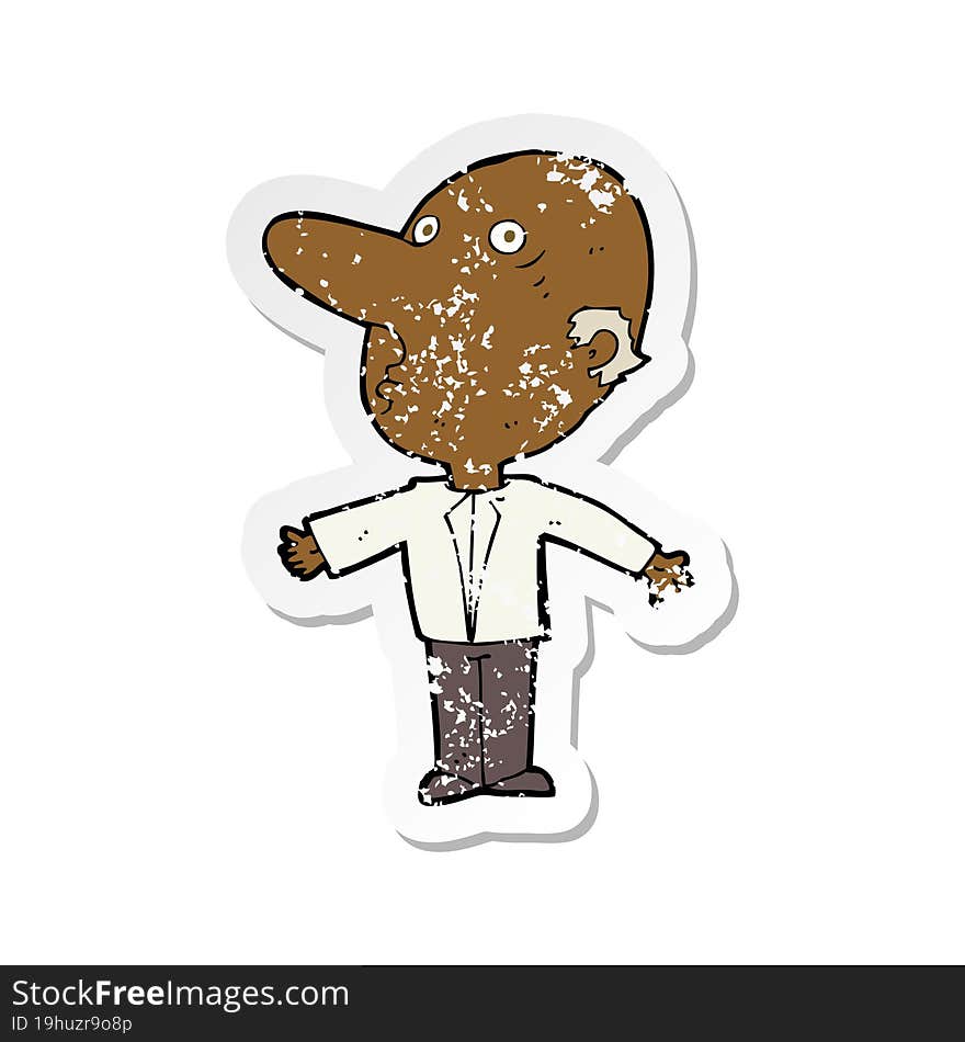 Retro Distressed Sticker Of A Cartoon Confused Middle Aged Man