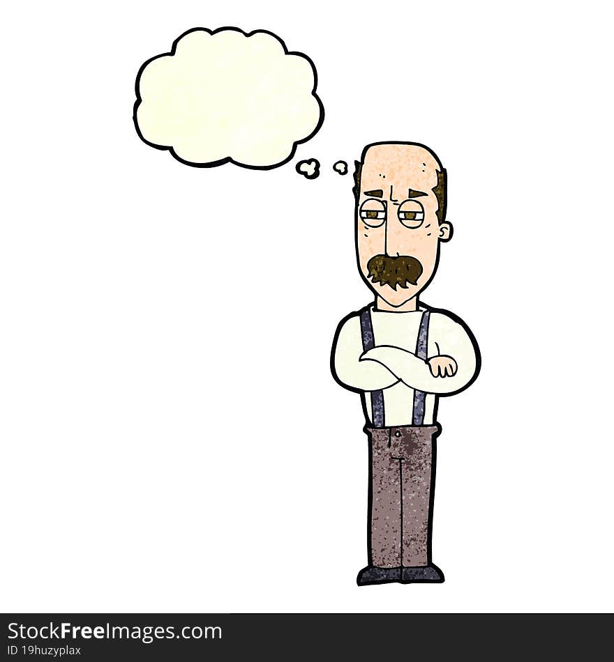 cartoon annoyed old man with thought bubble