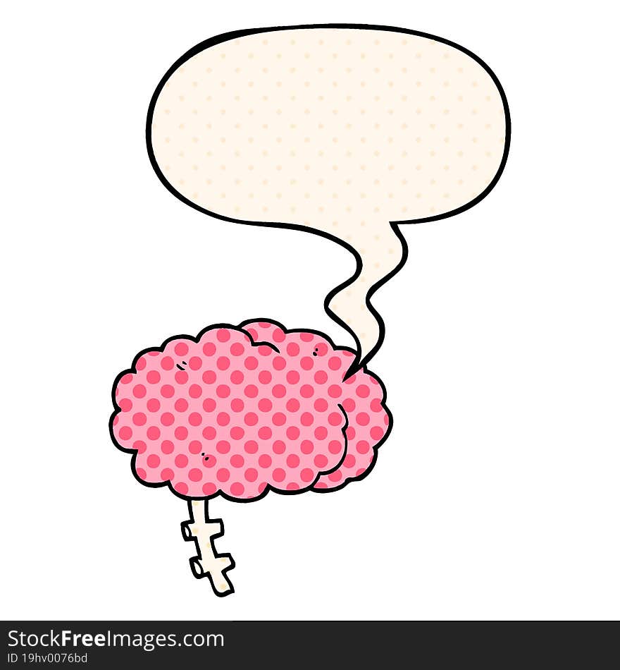 cartoon brain with speech bubble in comic book style