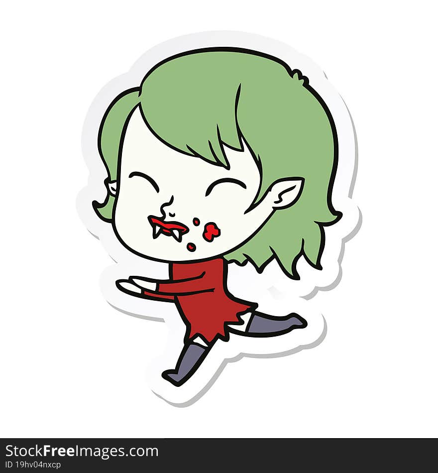 sticker of a cartoon vampire girl with blood on cheek