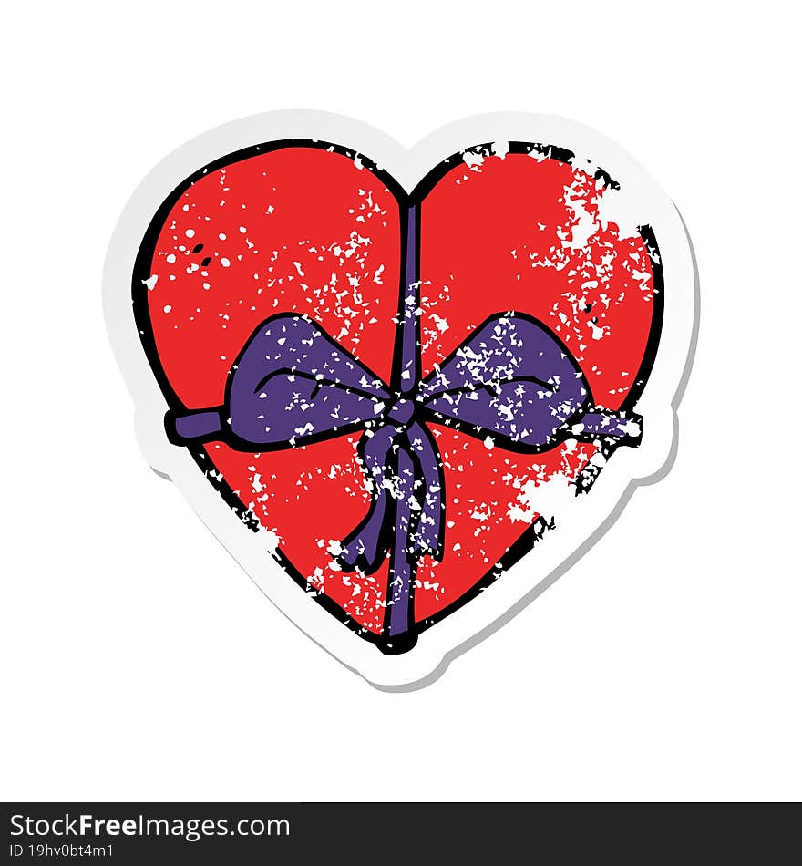 retro distressed sticker of a cartoon heart shaped present