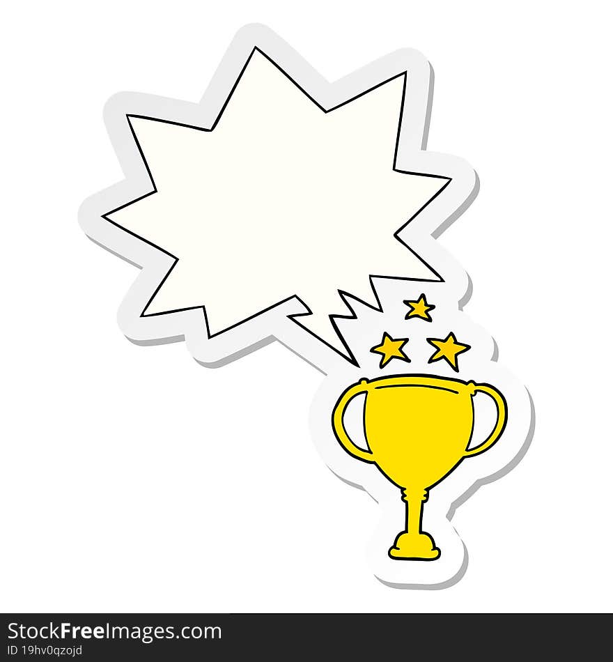 cartoon sports trophy with speech bubble sticker