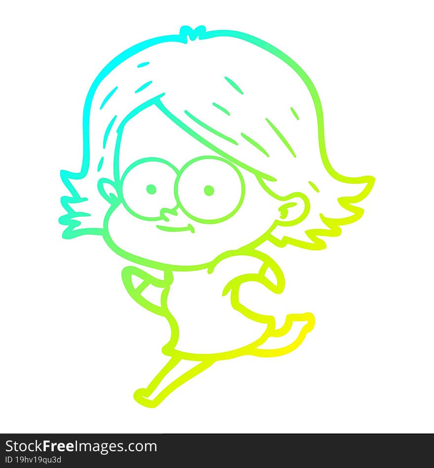 cold gradient line drawing happy cartoon girl