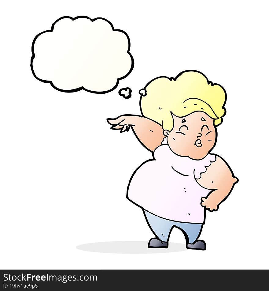 Cartoon Happy Overweight Lady With Thought Bubble