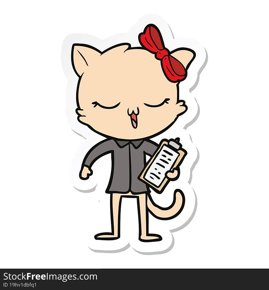 sticker of a cartoon cat with bow on head