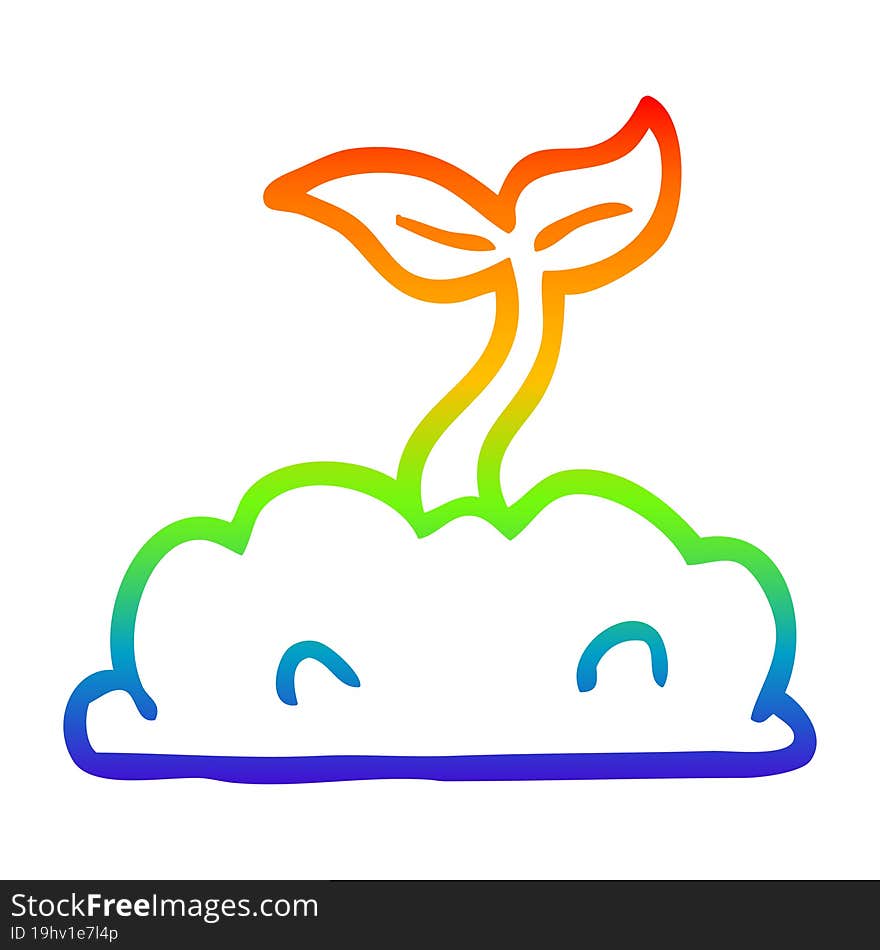 rainbow gradient line drawing cartoon growing seedling