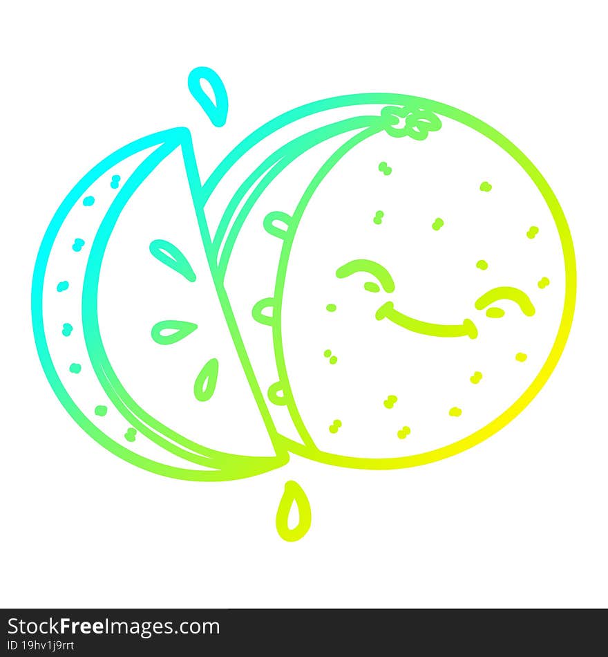 cold gradient line drawing of a cartoon sliced orange