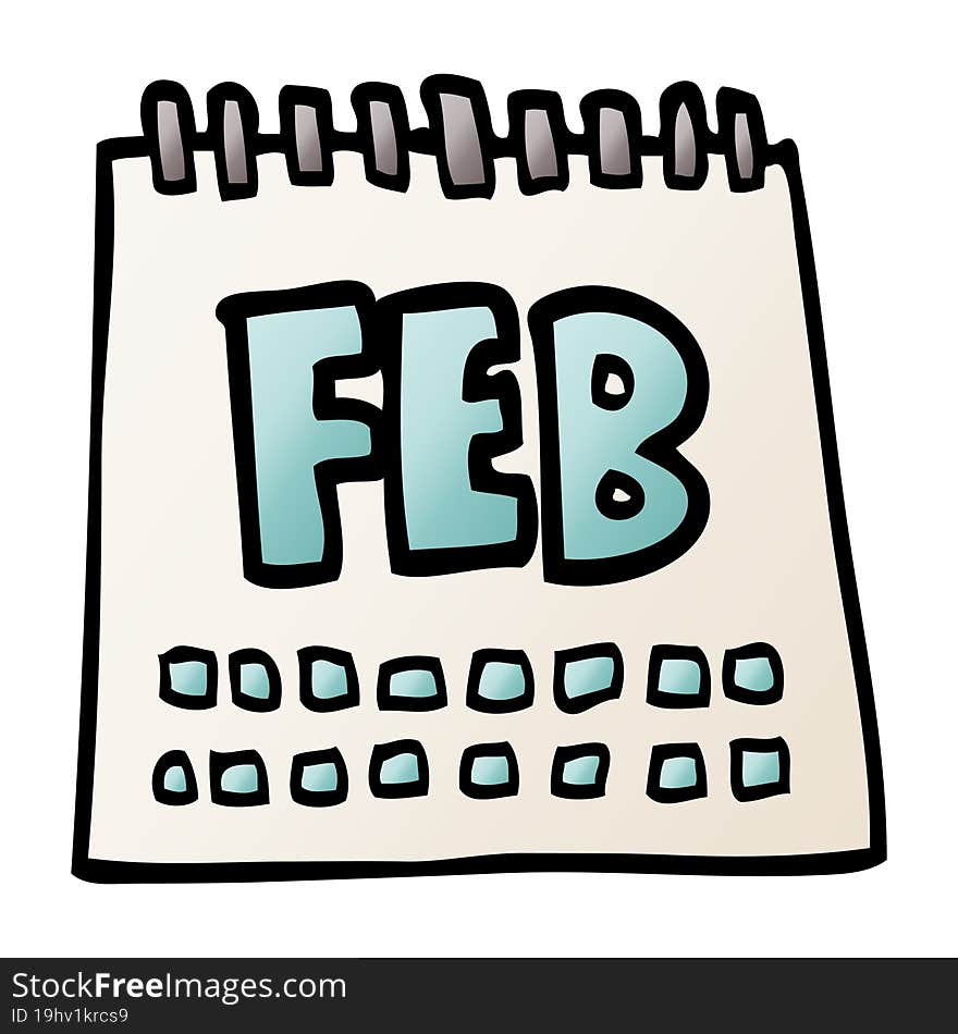 cartoon doodle calendar showing month of february