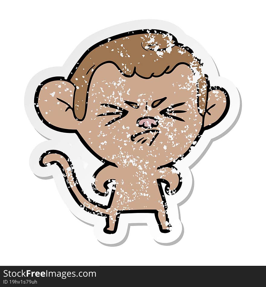 distressed sticker of a cartoon annoyed monkey