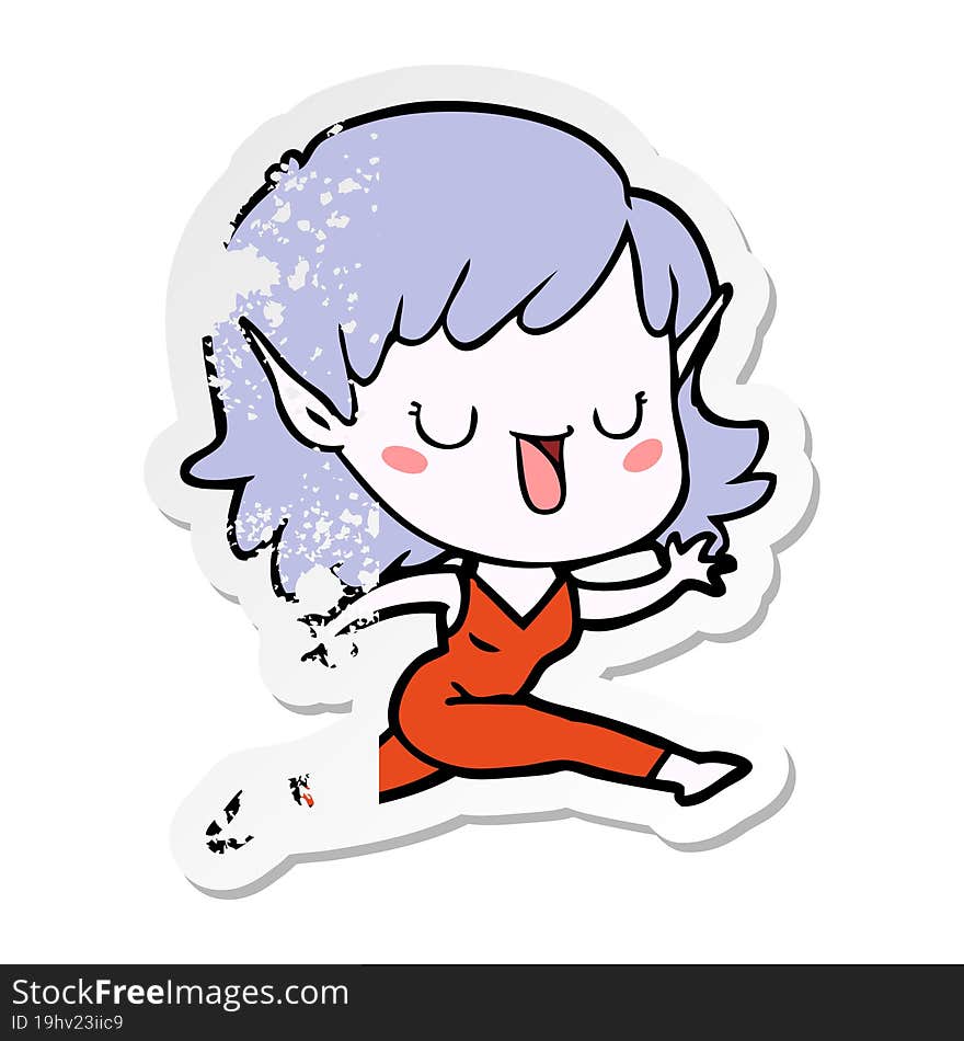 Distressed Sticker Of A Cartoon Elf Girl