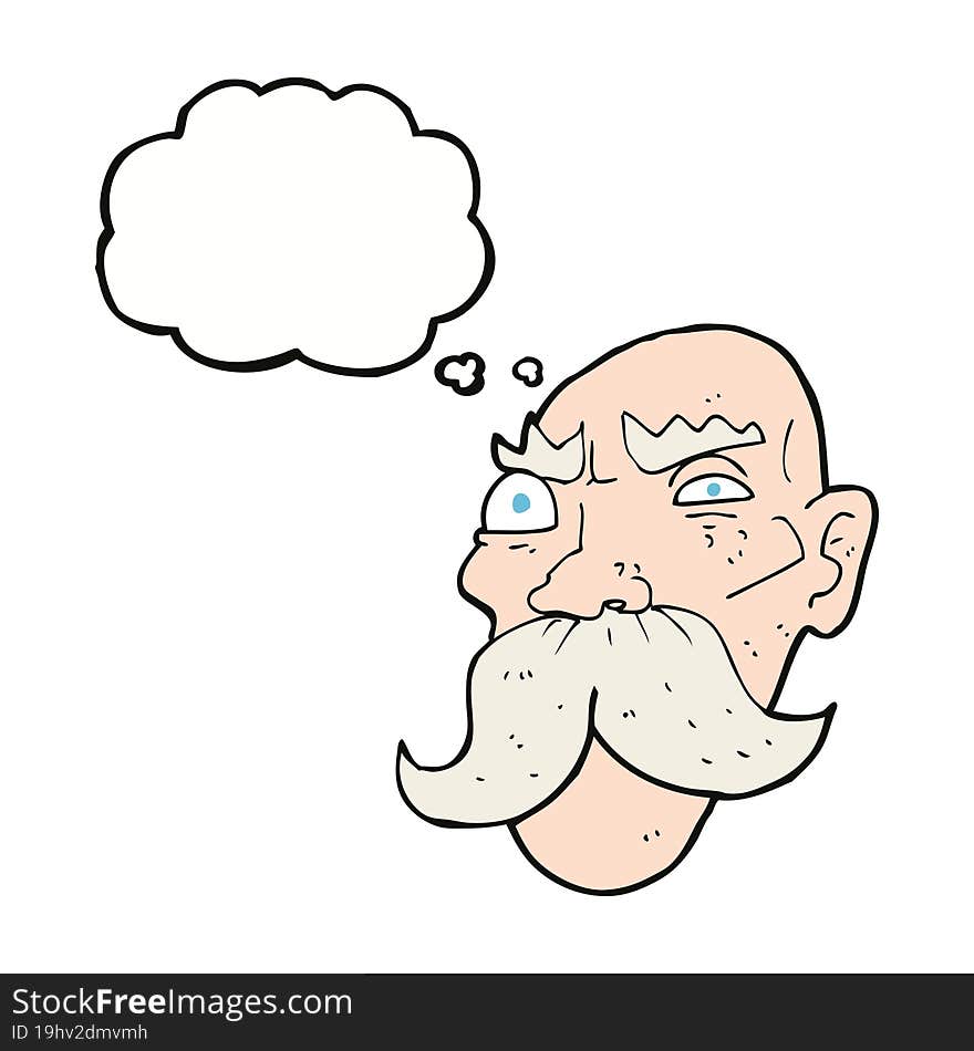 cartoon angry old man with thought bubble