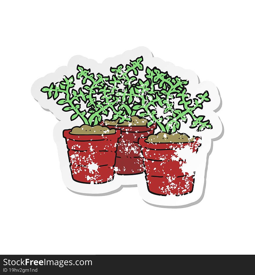 retro distressed sticker of a cartoon potted plants