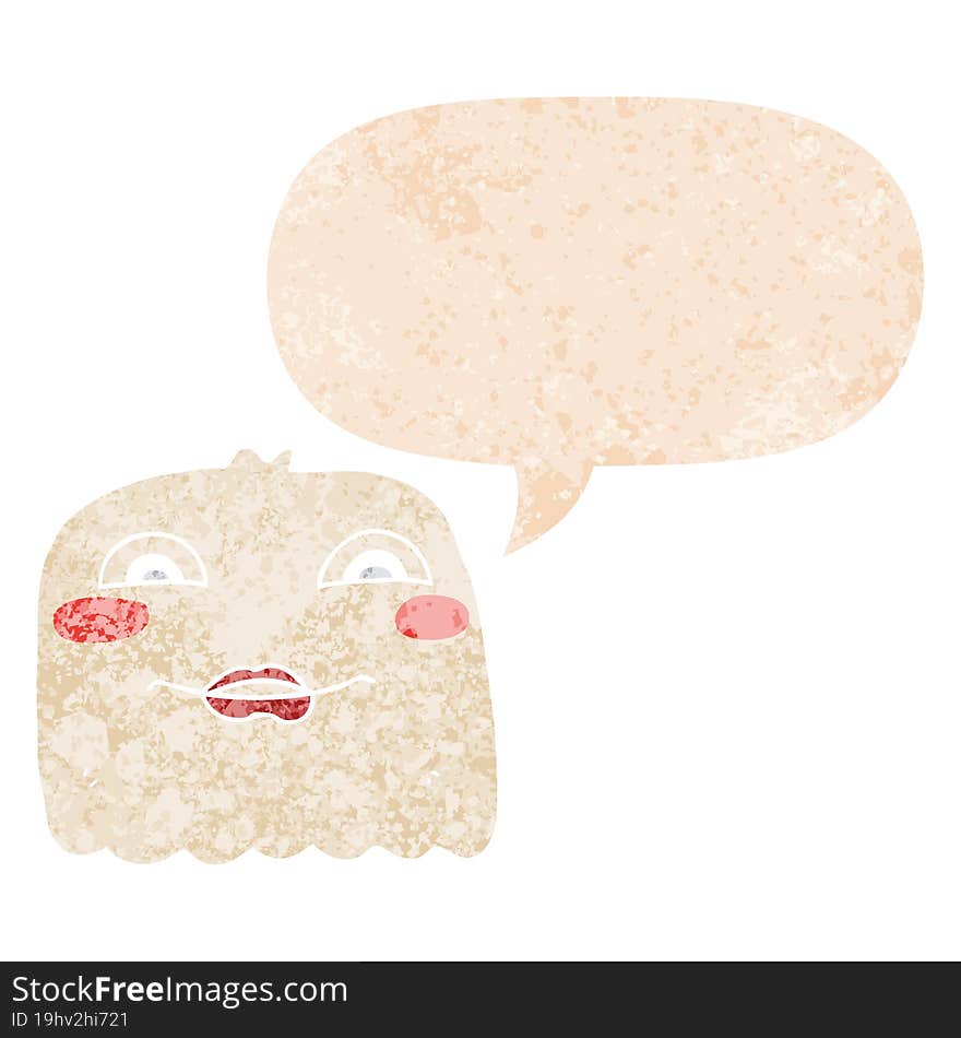 Cartoon Ghost And Speech Bubble In Retro Textured Style