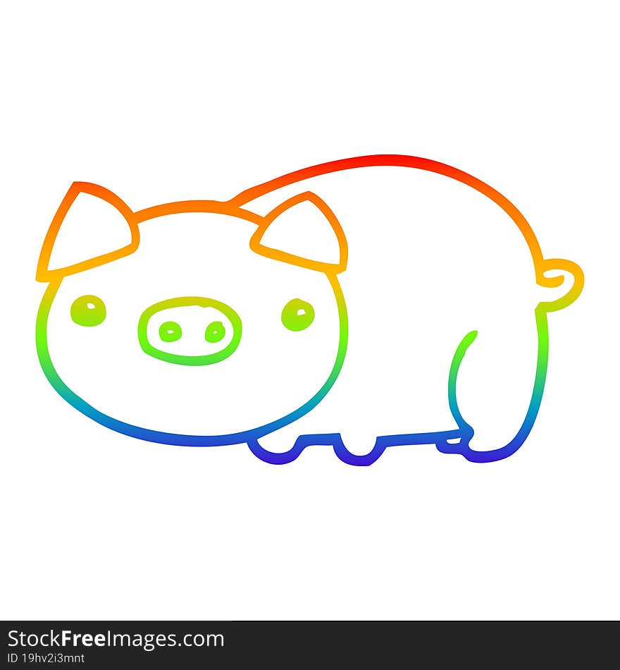 rainbow gradient line drawing of a cartoon pig