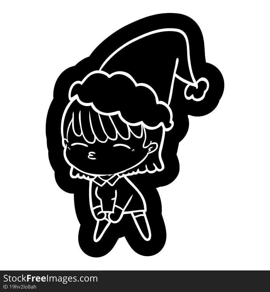 cartoon icon of a woman wearing santa hat