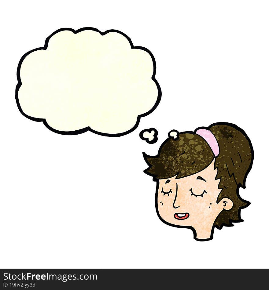 cartoon pretty female face with thought bubble