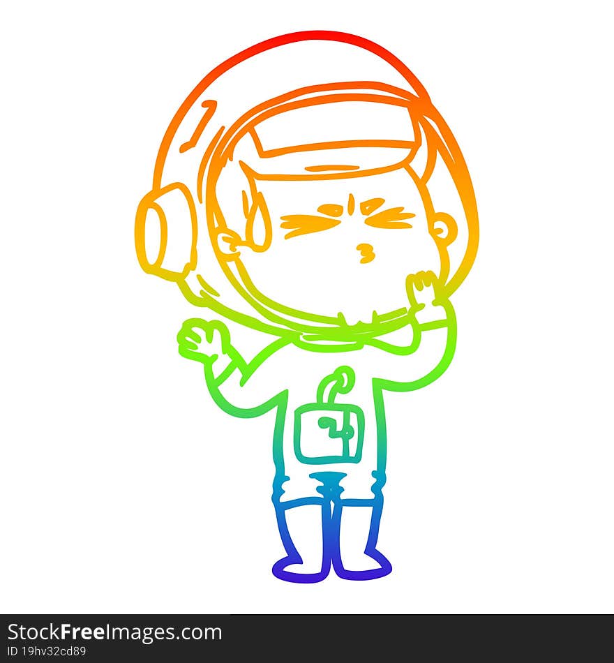 rainbow gradient line drawing cartoon stressed astronaut